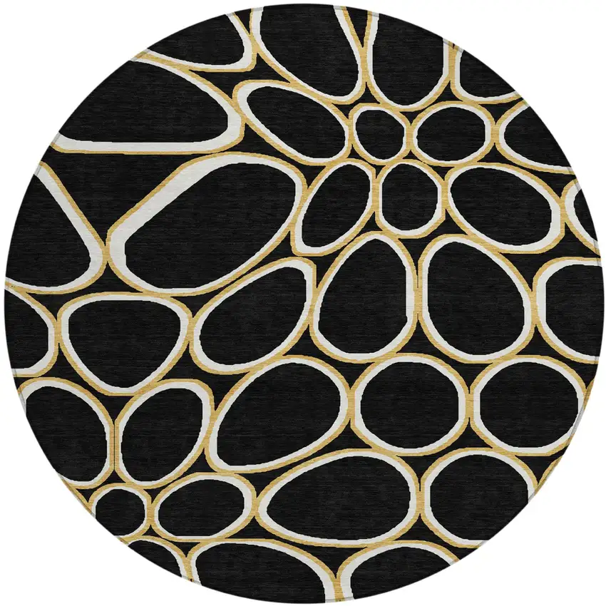 8' Black Ivory And Beige Round Abstract Washable Indoor Outdoor Area Rug Photo 2