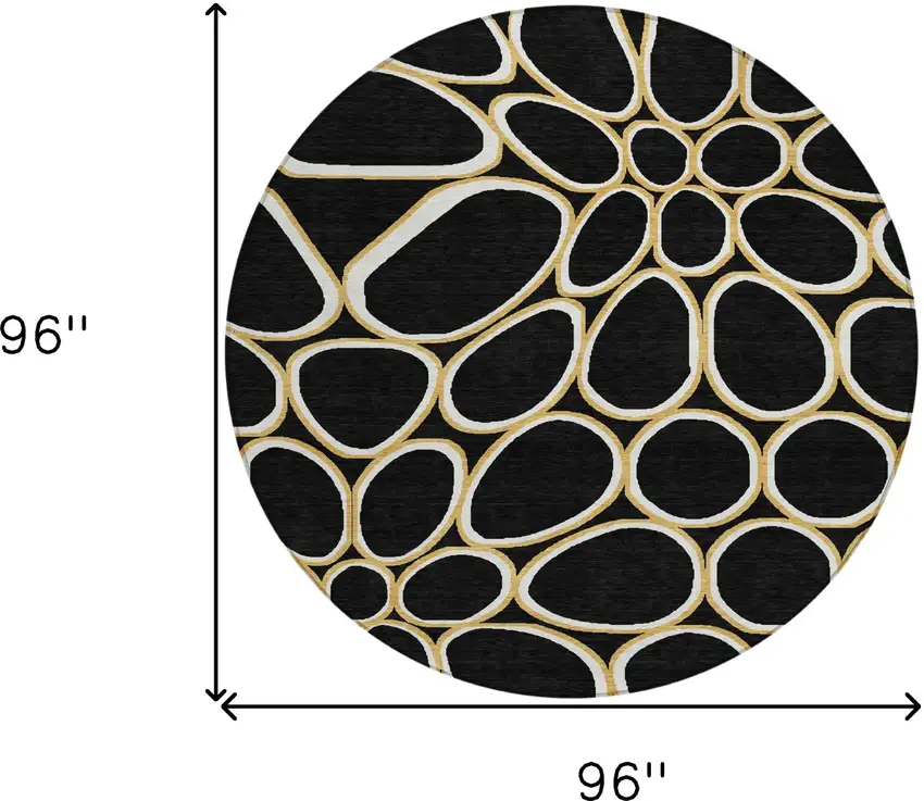 8' Black Ivory And Beige Round Abstract Washable Indoor Outdoor Area Rug Photo 3