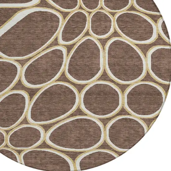 8' Black Ivory And Beige Round Abstract Washable Indoor Outdoor Area Rug Photo 4