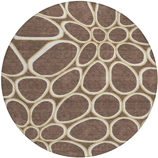 8' Black Ivory And Beige Round Abstract Washable Indoor Outdoor Area Rug Photo 2