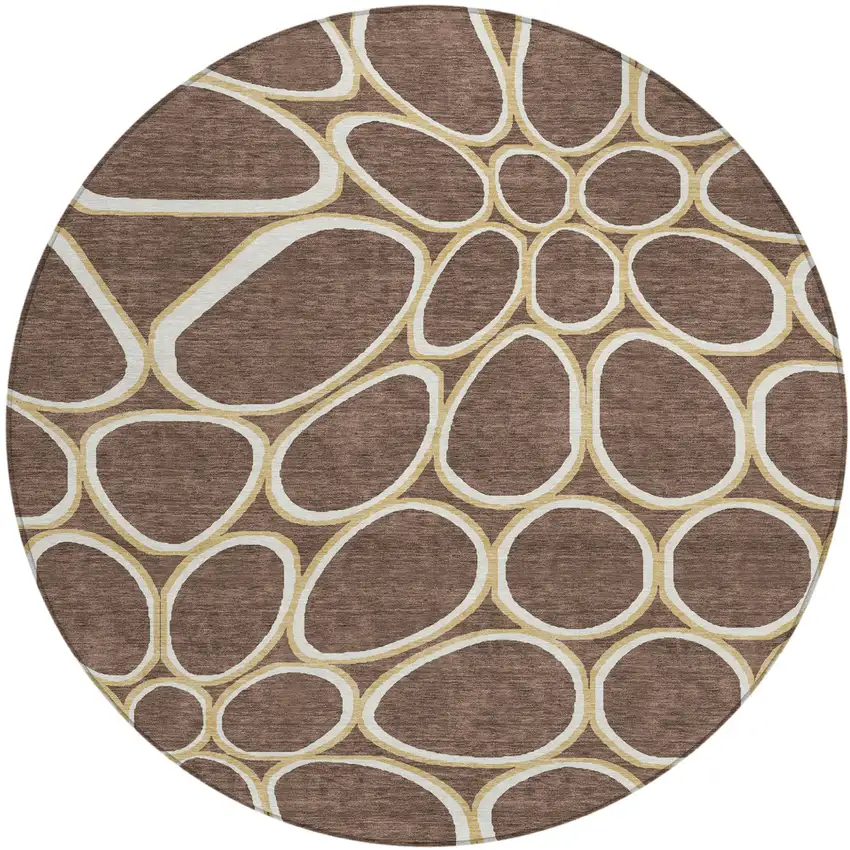 8' Black Ivory And Beige Round Abstract Washable Indoor Outdoor Area Rug Photo 2