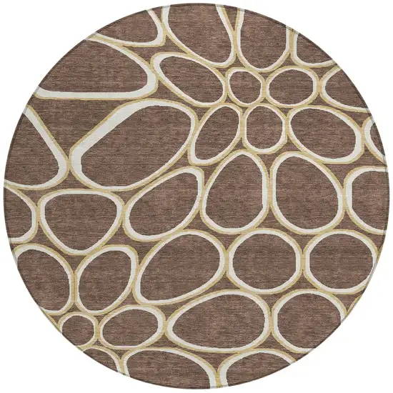 8' Black Ivory And Beige Round Abstract Washable Indoor Outdoor Area Rug Photo 6