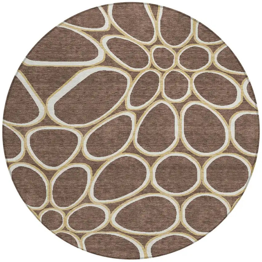 8' Black Ivory And Beige Round Abstract Washable Indoor Outdoor Area Rug Photo 6