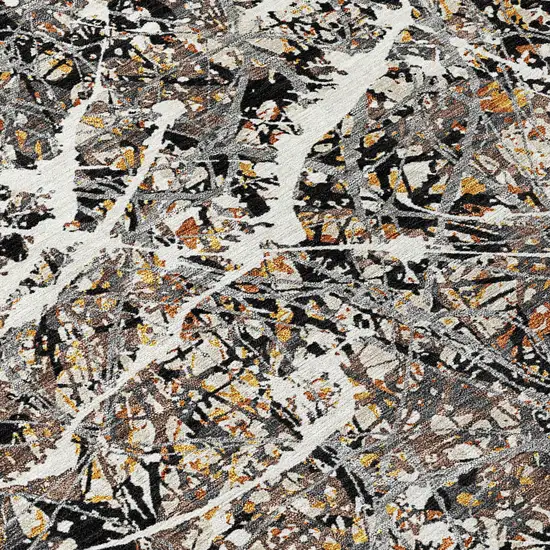 8' Black Ivory And Beige Round Abstract Washable Indoor Outdoor Area Rug Photo 9