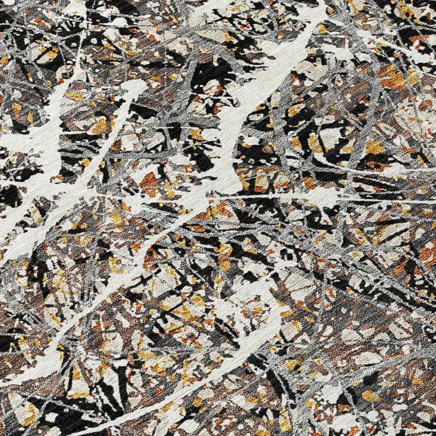 8' Black Ivory And Beige Round Abstract Washable Indoor Outdoor Area Rug Photo 9