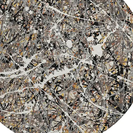 8' Black Ivory And Beige Round Abstract Washable Indoor Outdoor Area Rug Photo 2