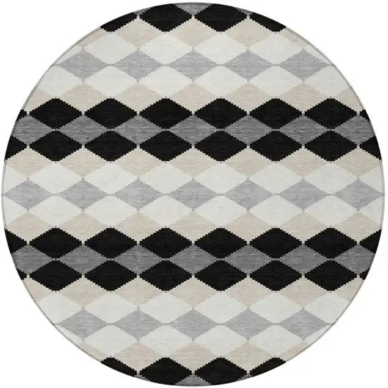 8' Black Ivory And Beige Round Geometric Washable Indoor Outdoor Area Rug Photo 5
