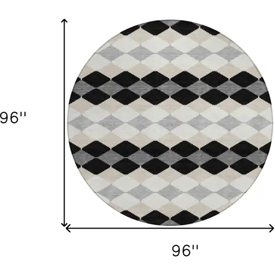 8' Black Ivory And Beige Round Geometric Washable Indoor Outdoor Area Rug Photo 3