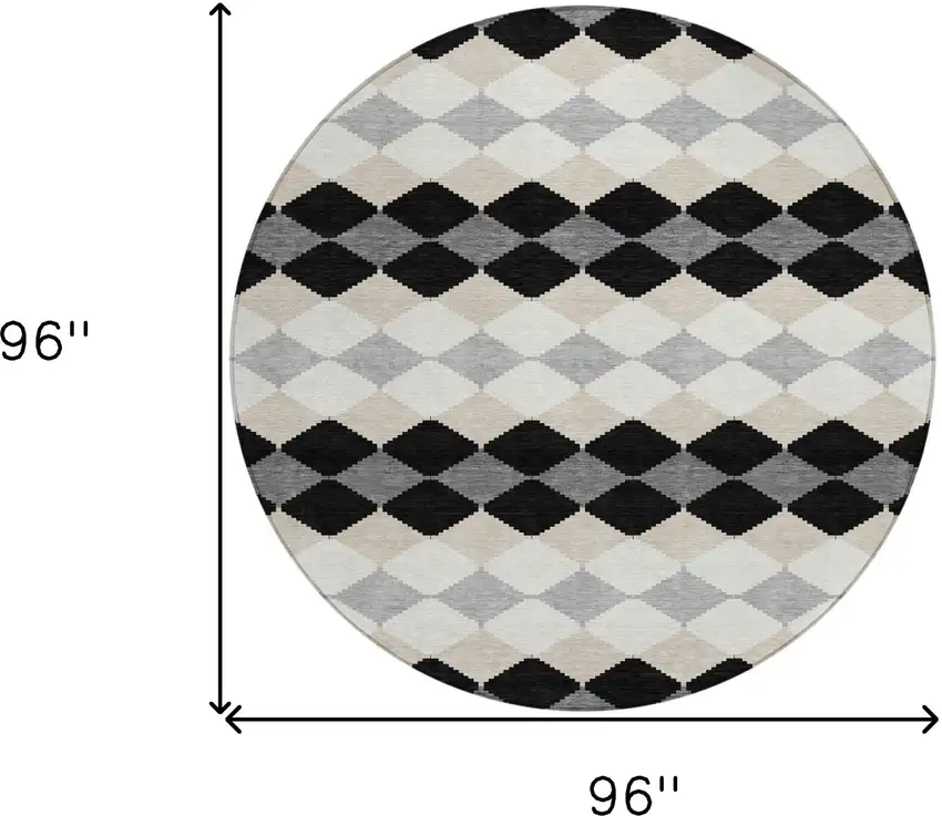 8' Black Ivory And Beige Round Geometric Washable Indoor Outdoor Area Rug Photo 3