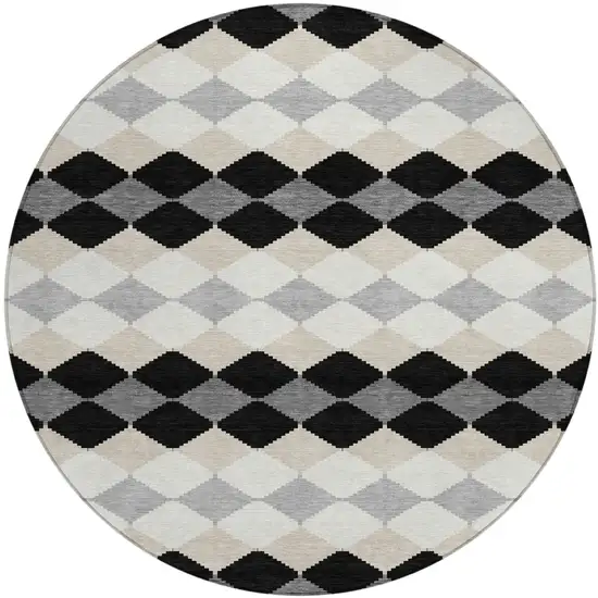 8' Black Ivory And Beige Round Geometric Washable Indoor Outdoor Area Rug Photo 2