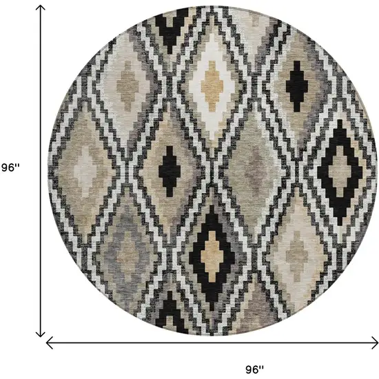 8' Black Ivory And Beige Round Geometric Washable Indoor Outdoor Area Rug Photo 3