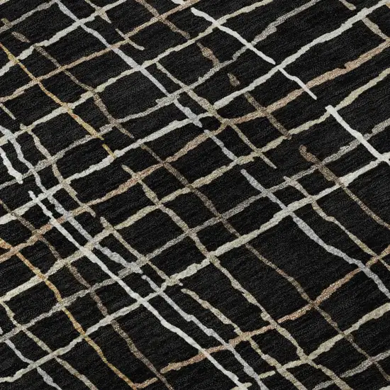 8' Black Ivory And Beige Striped Washable Round Rug With UV Protection Photo 8