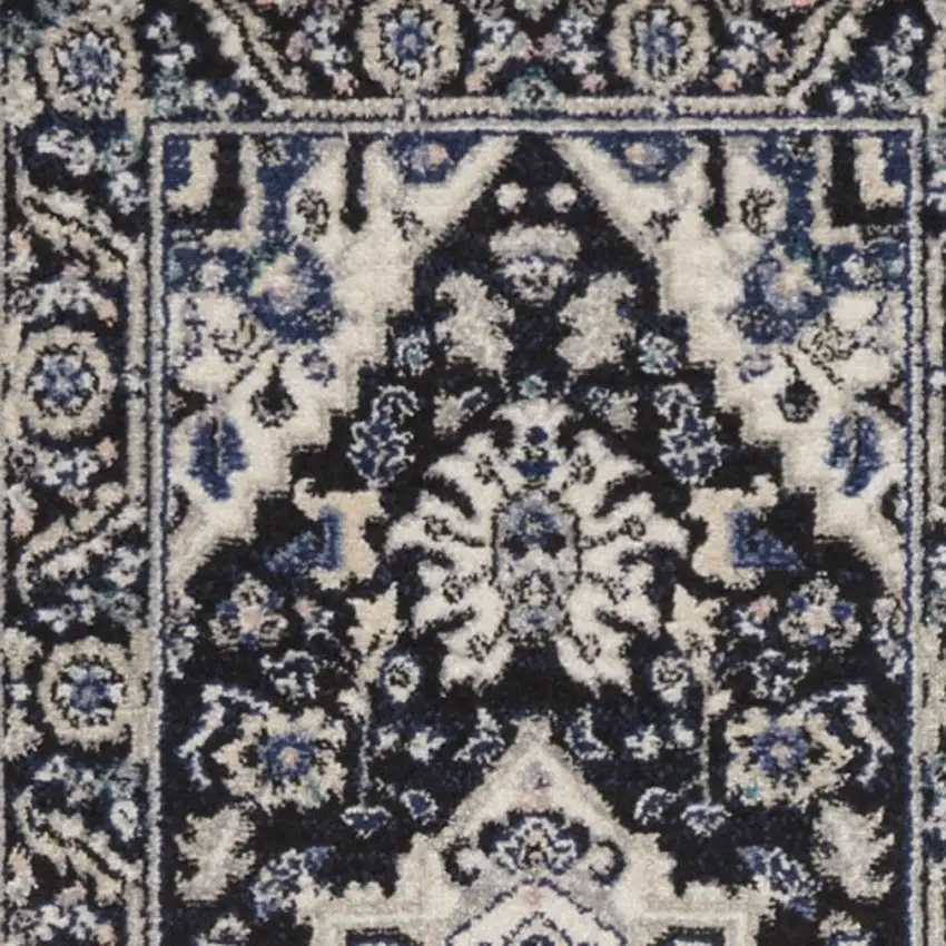 10' Black Ivory And Blue Floral Runner Rug Photo 5