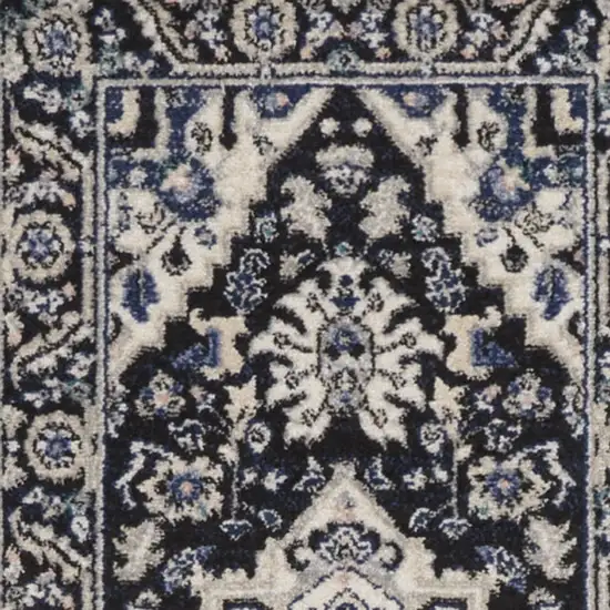 10' Black Ivory And Blue Floral Runner Rug Photo 5