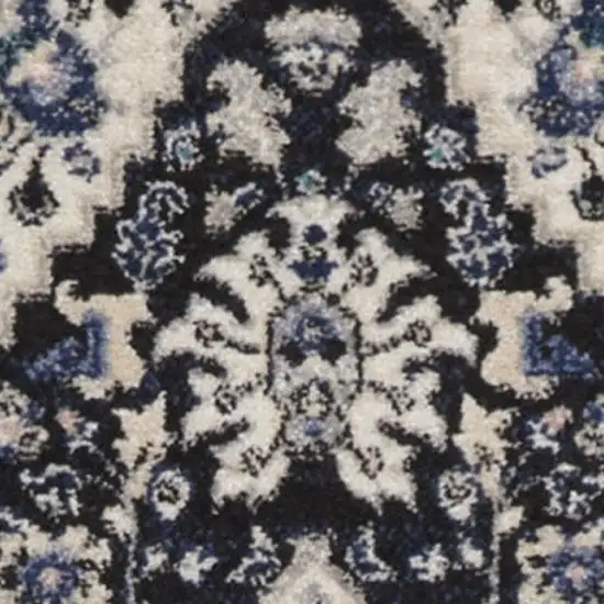 10' Black Ivory And Blue Floral Runner Rug Photo 3