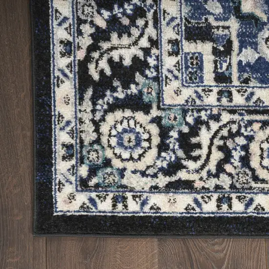 10' Black Ivory And Blue Floral Runner Rug Photo 8