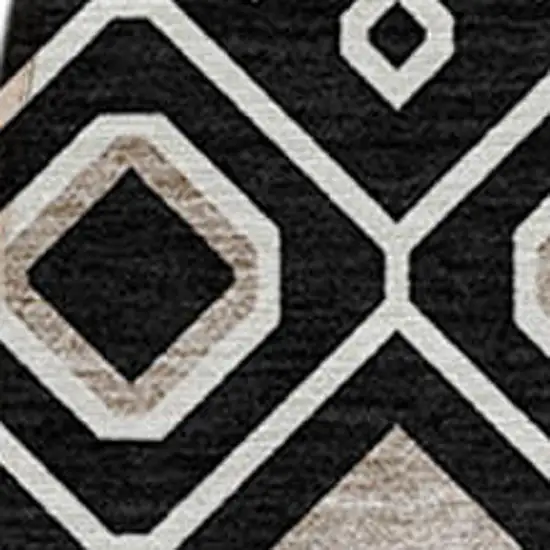 8' Black Ivory And Blue Round Geometric Washable Indoor Outdoor Area Rug Photo 5