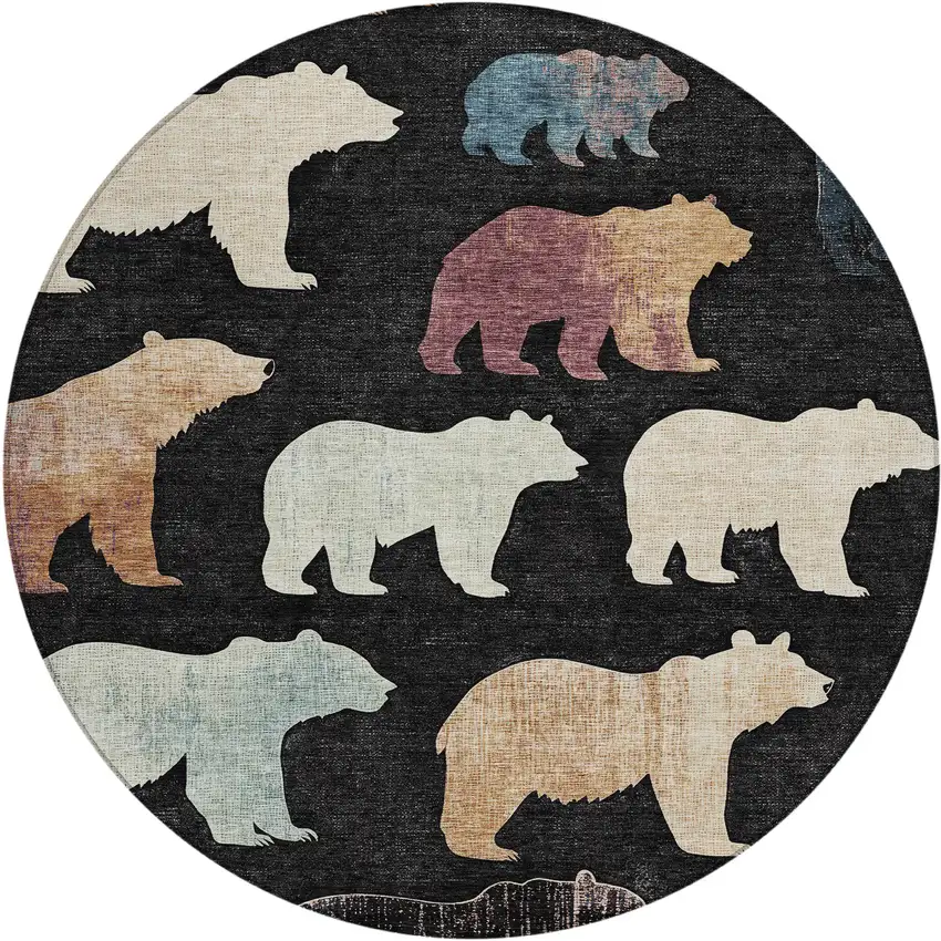 8' Black Ivory And Brown Round Animal Print Washable Indoor Outdoor Area Rug Photo 2