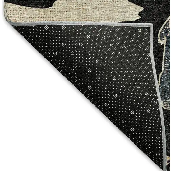 8' Black Ivory And Brown Round Animal Print Washable Indoor Outdoor Area Rug Photo 5