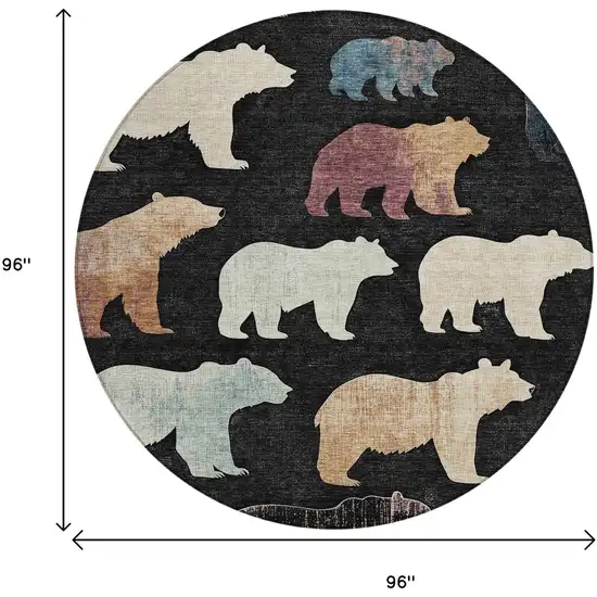 8' Black Ivory And Brown Round Animal Print Washable Indoor Outdoor Area Rug Photo 3