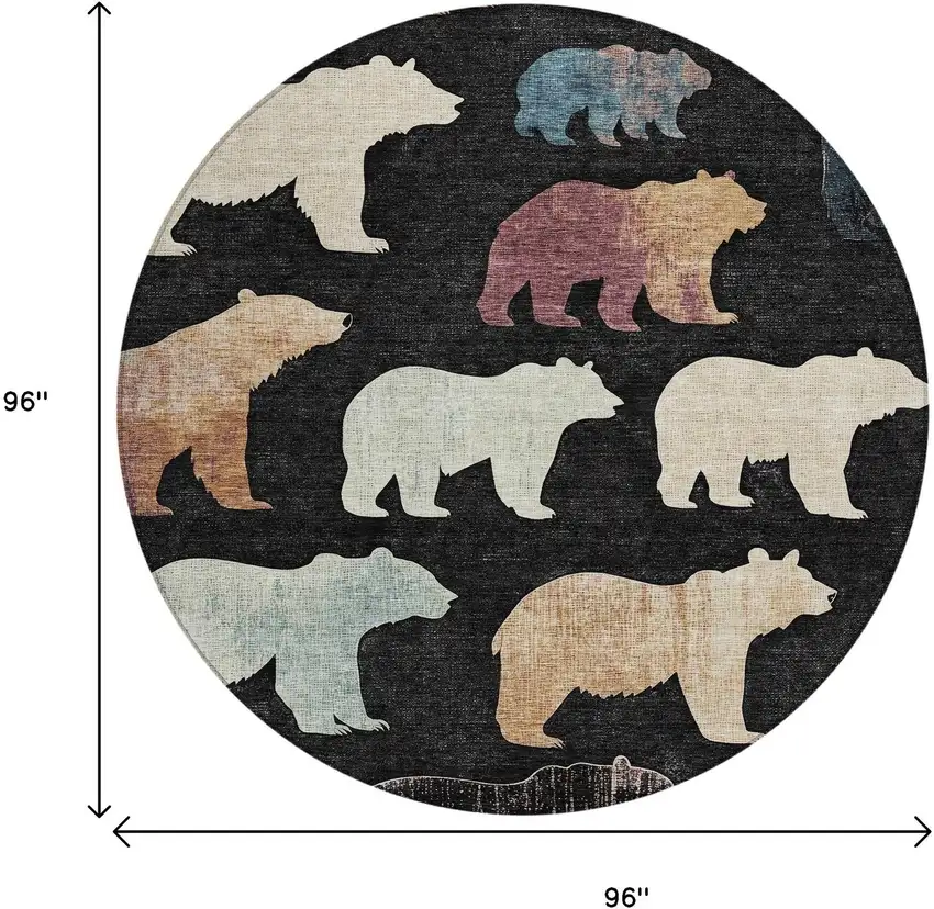 8' Black Ivory And Brown Round Animal Print Washable Indoor Outdoor Area Rug Photo 3
