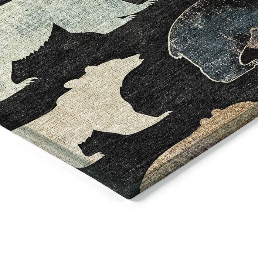 8' Black Ivory And Brown Round Animal Print Washable Indoor Outdoor Area Rug Photo 7