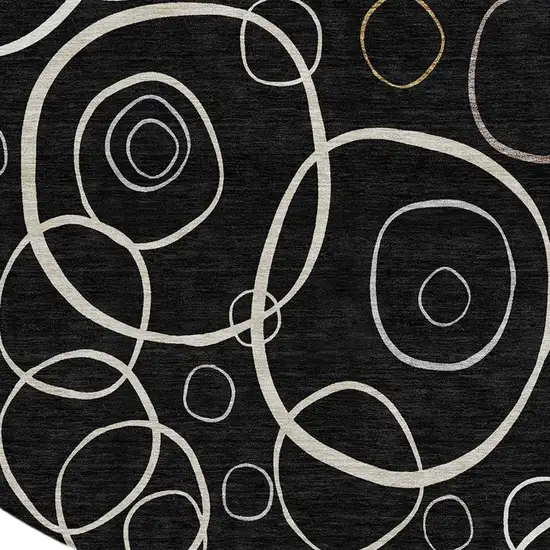 8' Black Ivory And Brown Round Geometric Washable Indoor Outdoor Area Rug Photo 3