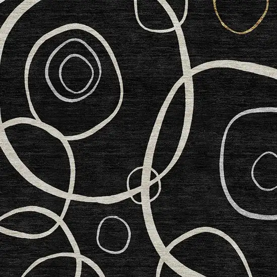 8' Black Ivory And Brown Round Geometric Washable Indoor Outdoor Area Rug Photo 2