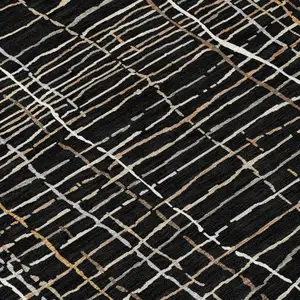 Photo of 8' Black Ivory And Brown Round Striped Washable Indoor Outdoor Area Rug