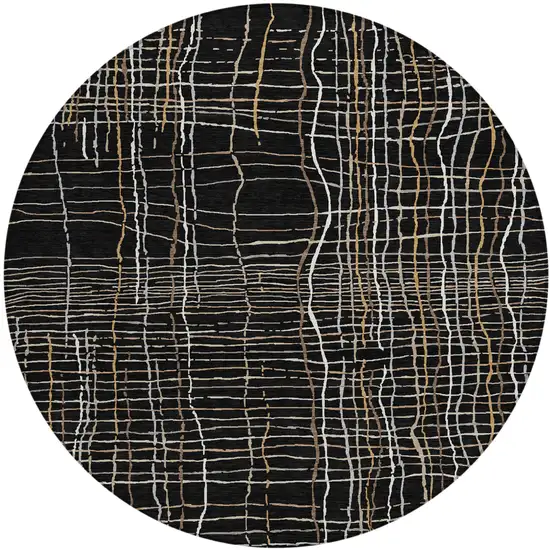 8' Black Ivory And Brown Round Striped Washable Indoor Outdoor Area Rug Photo 2