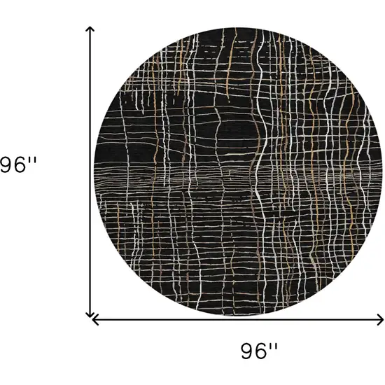 8' Black Ivory And Brown Round Striped Washable Indoor Outdoor Area Rug Photo 3
