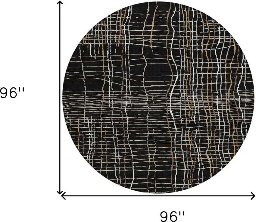 8' Black Ivory And Brown Round Striped Washable Indoor Outdoor Area Rug Photo 3