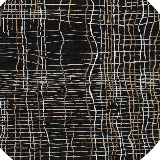 8' Black Ivory And Brown Round Striped Washable Indoor Outdoor Area Rug Photo 5