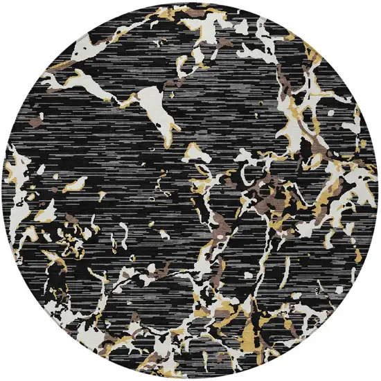 8' Black Ivory And Brown Round Striped Washable Indoor Outdoor Area Rug Photo 6