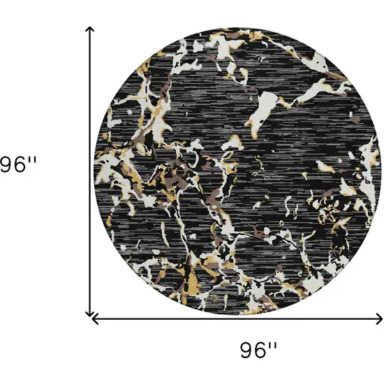 8' Black Ivory And Brown Round Striped Washable Indoor Outdoor Area Rug Photo 9