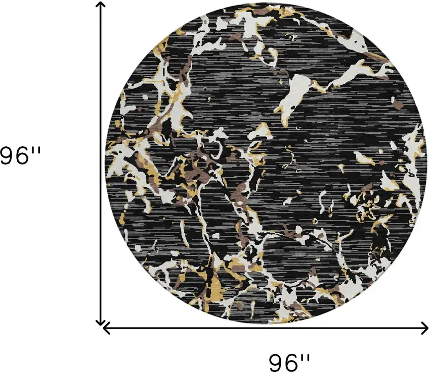 8' Black Ivory And Brown Round Striped Washable Indoor Outdoor Area Rug Photo 9