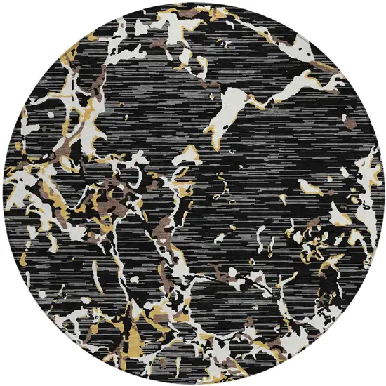 8' Black Ivory And Brown Round Striped Washable Indoor Outdoor Area Rug Photo 2
