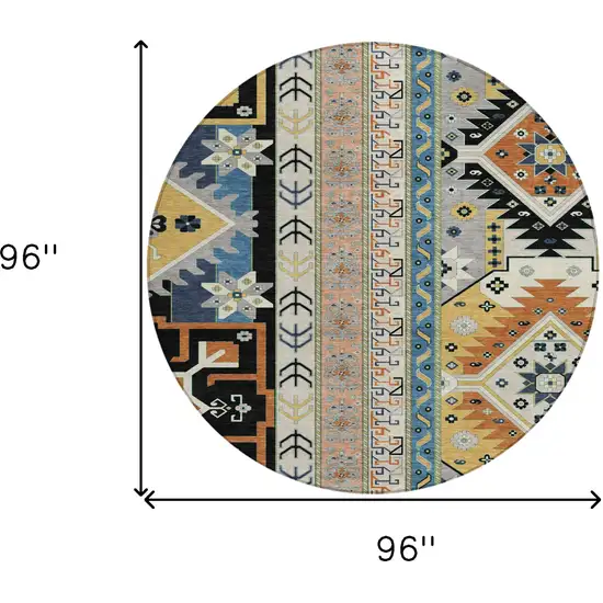 8' Black Ivory And Copper Round Aztec Washable Indoor Outdoor Area Rug Photo 6