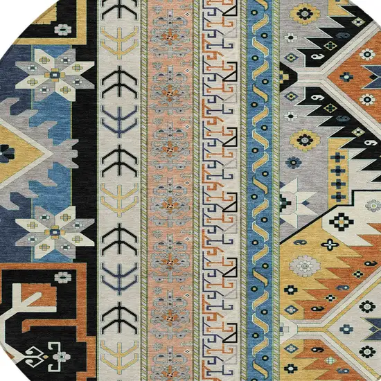 8' Black Ivory And Copper Round Aztec Washable Indoor Outdoor Area Rug Photo 4