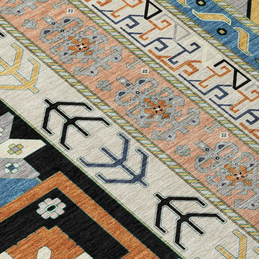 8' Black Ivory And Copper Round Aztec Washable Indoor Outdoor Area Rug Photo 3