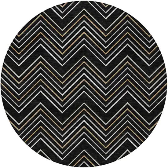 8' Black Ivory And Copper Round Geometric Washable Indoor Outdoor Area Rug Photo 2
