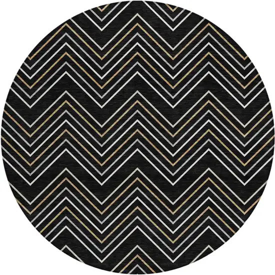 8' Black Ivory And Copper Round Geometric Washable Indoor Outdoor Area Rug Photo 1