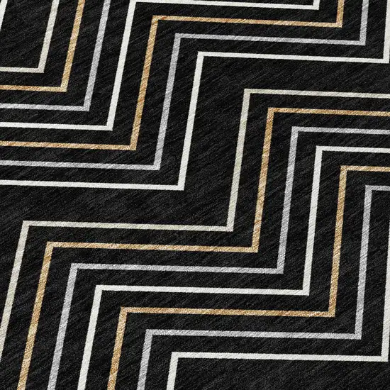 8' Black Ivory And Copper Round Geometric Washable Indoor Outdoor Area Rug Photo 8