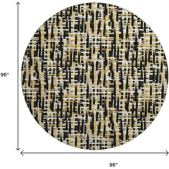 8' Black Ivory And Gold Abstract Geometric Washable Round Rug With UV Protection Photo 9