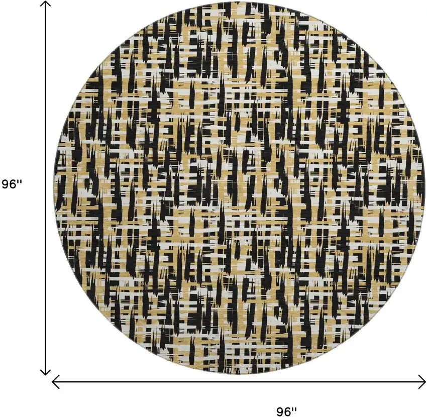 8' Black Ivory And Gold Abstract Geometric Washable Round Rug With UV Protection Photo 9