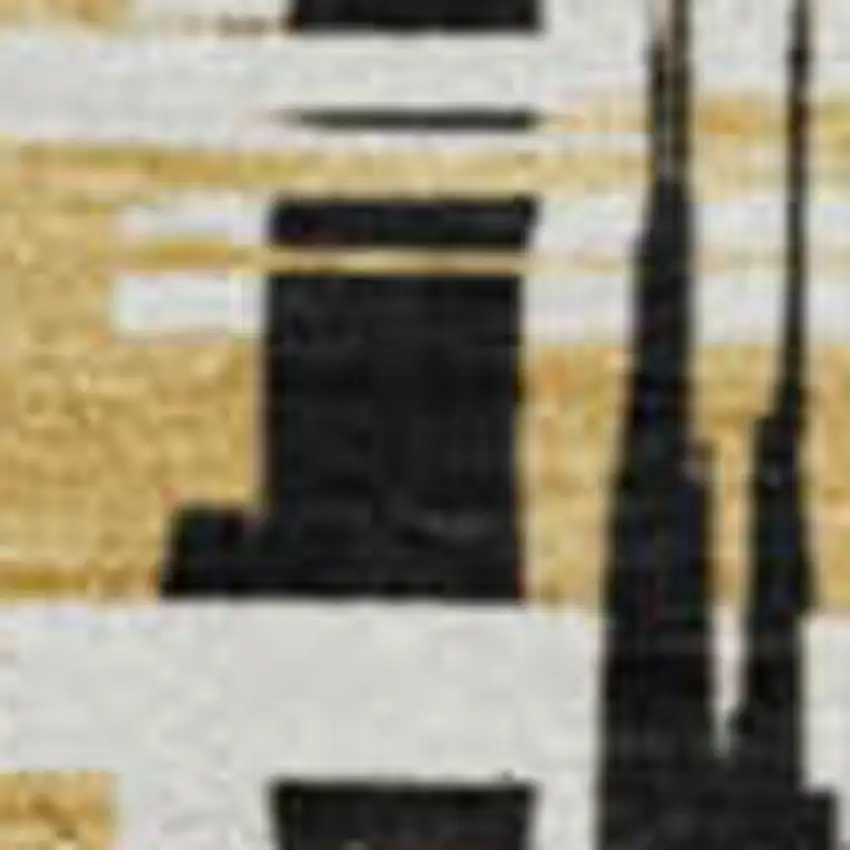 8' Black Ivory And Gold Abstract Geometric Washable Round Rug With UV Protection Photo 2