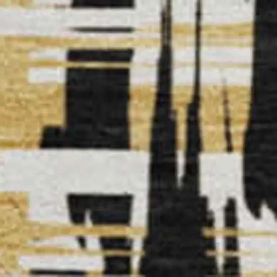 8' Black Ivory And Gold Abstract Geometric Washable Round Rug With UV Protection Photo 3