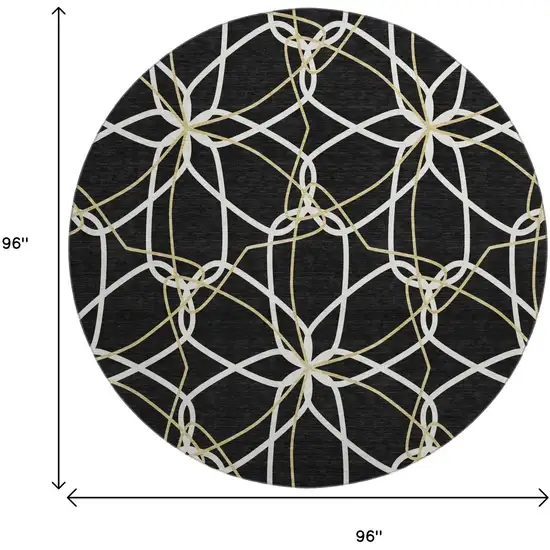 8' Black Ivory And Gold Geometric Washable Round Rug With UV Protection Photo 9