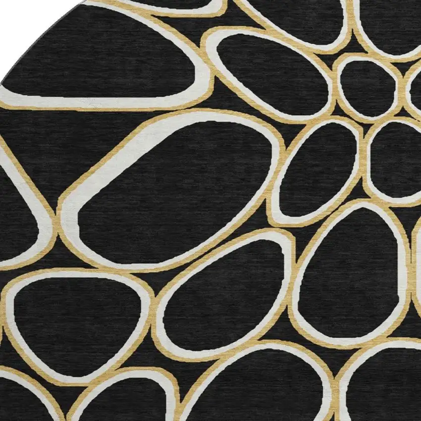 8' Black Ivory And Gold Geometric Washable Round Rug With UV Protection Photo 2