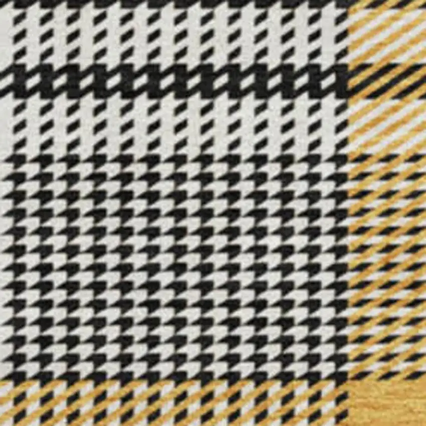 8' Black Ivory And Gold Plaid Washable Round Rug With UV Protection Photo 2